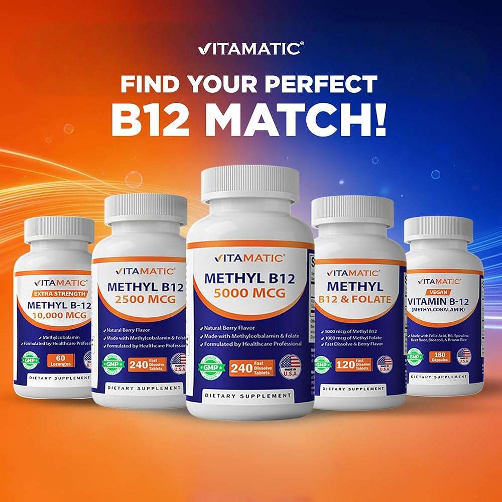 Vitamatic Vitamin B12 5000 mcg – 365 Fast Dissolve Tablets Berry Flavor – Supports Energy Production & Nervous System Health – Non-GMO, Gluten-Free - Image 7