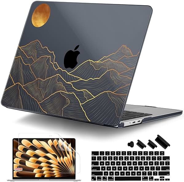 DONGKE for MacBook Air 13 Inch Case M5 2026 M4 2025 M3 M2 2024-2022 A3449 A3240 A3113 A2681, Plastic Hard Shell & Keyboard Cover & Screen Film for MacBook Air 13.6 Inch Case - Abstract Mountain - Product Image