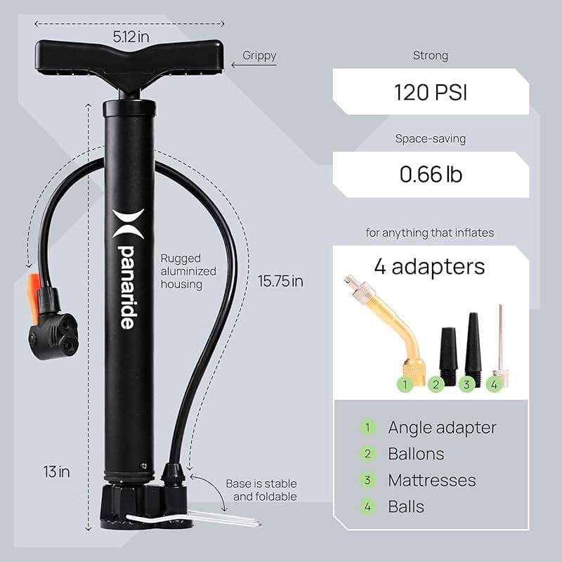 Bike Pump Floor, Advanced Bike Tire Inflator, Bicycle Hand Air Pump with Dual Presta and Schrader Valves, Handheld Pump, Suitable for Road and Mountain Bikes, Baby Stroller, Balls - Image 3