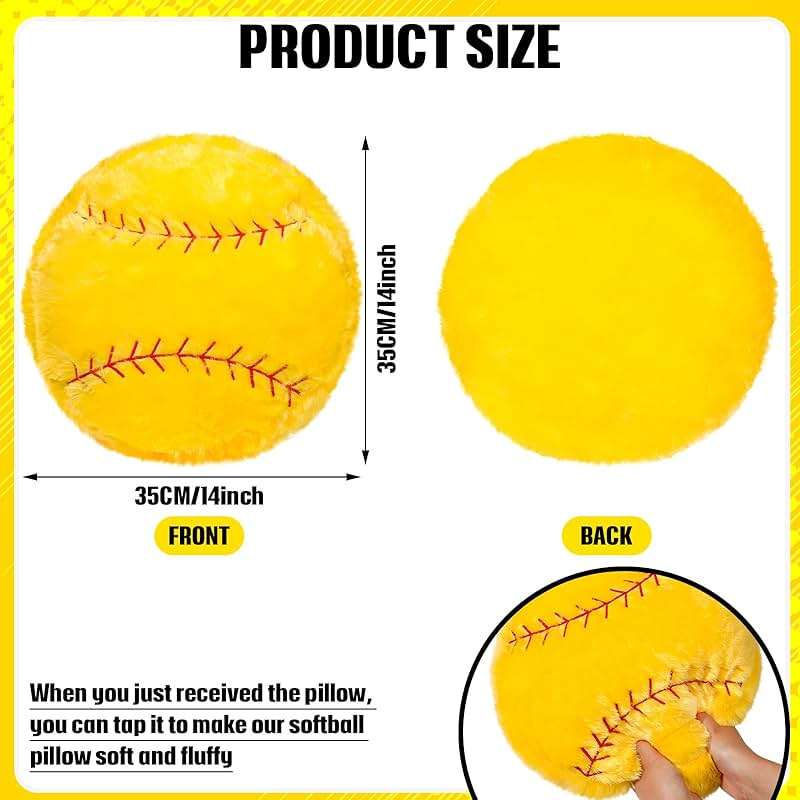 Gerrii 2 Pieces Sports Softball Plush Pillow Sport Theme Fluffy Stuffed Throw Pillow Softball Volleyball Room Decor Gift for Bedroom Decoration Supplies - Image 2