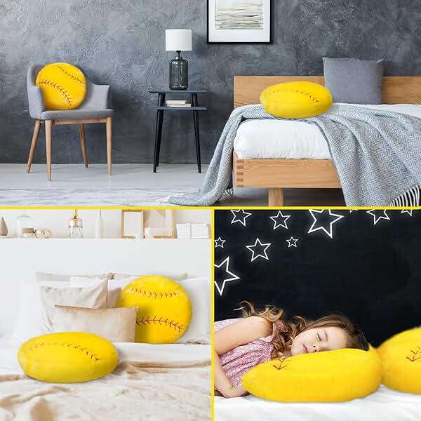 Gerrii 2 Pieces Sports Softball Plush Pillow Sport Theme Fluffy Stuffed Throw Pillow Softball Volleyball Room Decor Gift for Bedroom Decoration Supplies - Image 5