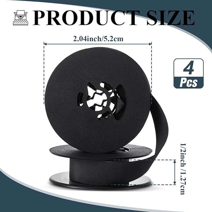Seajan 4 Pairs Universal Dual Shaft Typewriter Ribbon Vintage Typewriter Ribbon, 1/2 Cloth for Most Machines(Black) - Image 2