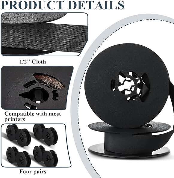 Seajan 4 Pairs Universal Dual Shaft Typewriter Ribbon Vintage Typewriter Ribbon, 1/2 Cloth for Most Machines(Black) - Image 3
