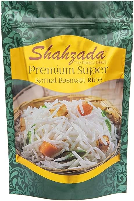 Shahzada Premium Super Kernal Basmati Rice (02 Lbs.) Aromatic Basmati, AGED, Flavorful, Slender |Non-Sticky Grain for Delicious Dining Experience, Non-GMO, Vegan, Gluten Free, Soy Free, No Cholesterol, Resealable Zip-Lock Bag | 02 Pound Packing - Product Image