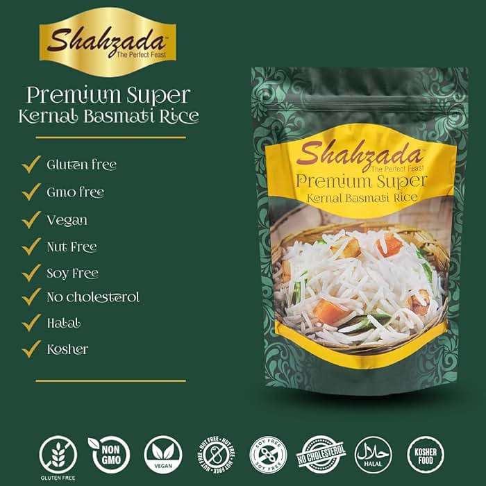 Shahzada Premium Super Kernal Basmati Rice (02 Lbs.) Aromatic Basmati, AGED, Flavorful, Slender |Non-Sticky Grain for Delicious Dining Experience, Non-GMO, Vegan, Gluten Free, Soy Free, No Cholesterol, Resealable Zip-Lock Bag | 02 Pound Packing - Image 3