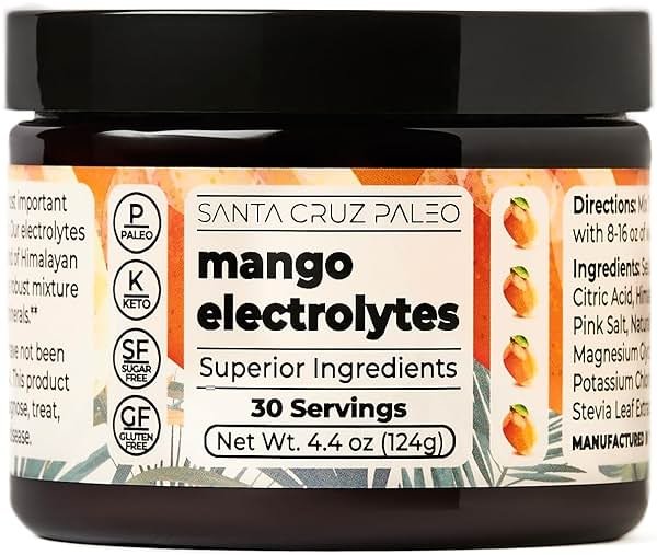 Santa Cruz Paleo Electrolyte Powder, Mango Flavor, Sugar Free Hydration Drink Mix with Himalayan Pink Salt, Sea Salt, Magnesium Glycinate, Potassium Chloride, Sweetened with Stevia, 30 Servings - Product Image