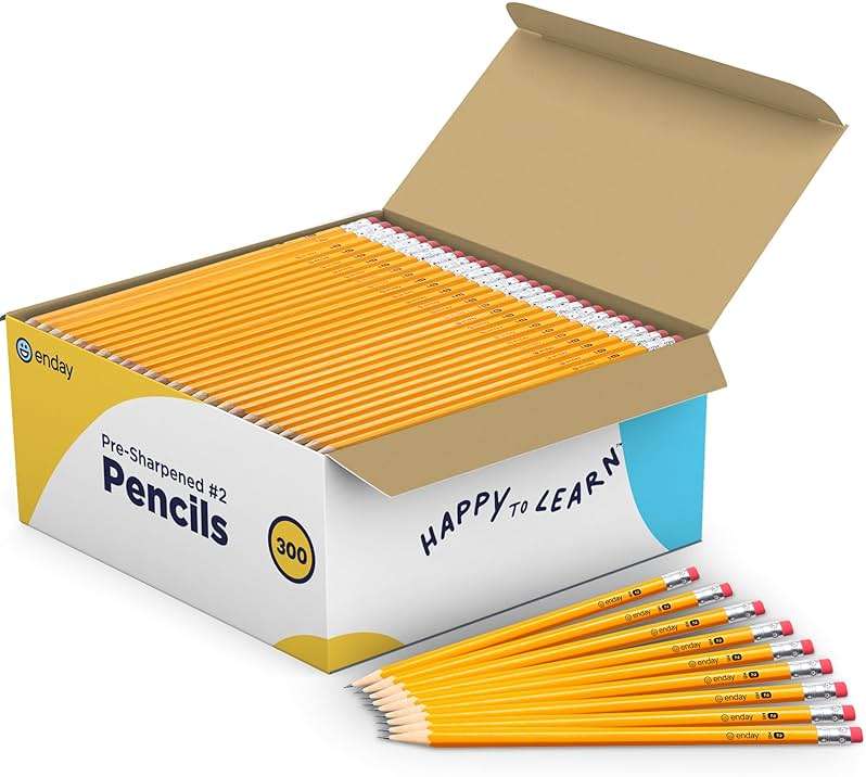 Enday #2 Pencils Bulk - 300 Pack - Pre-sharpened pencils #2 Wood-Cased Yellow Sharpened Pencils for Kids with Latex-Free Eraser Top for Office and Classroom Supplies. - Image 1