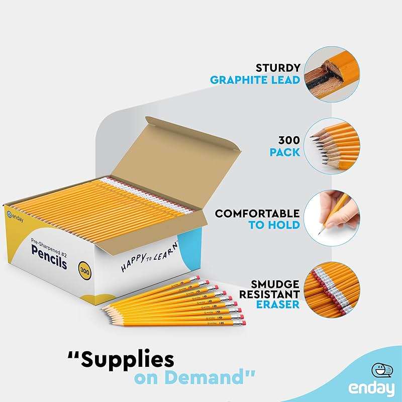 Enday #2 Pencils Bulk - 300 Pack - Pre-sharpened pencils #2 Wood-Cased Yellow Sharpened Pencils for Kids with Latex-Free Eraser Top for Office and Classroom Supplies. - Image 5