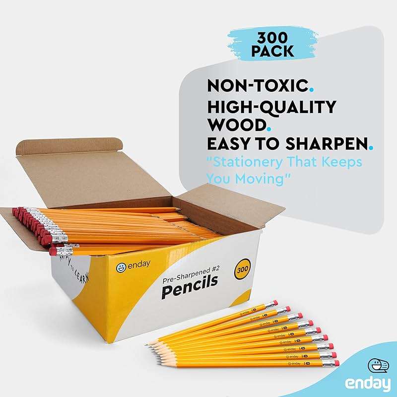 Enday #2 Pencils Bulk - 300 Pack - Pre-sharpened pencils #2 Wood-Cased Yellow Sharpened Pencils for Kids with Latex-Free Eraser Top for Office and Classroom Supplies. - Image 6