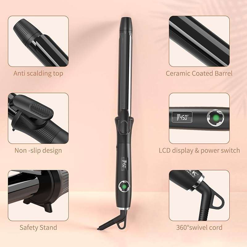 1 Inch Curling Iron with Clipped Tourmaline Ceramic Barrel Professional 1.25 Inch Hair Curler up to 450°F Dual Voltage for Traveling 60 Mins Auto Off Suit for Different (Black, 1 inch) - Image 11