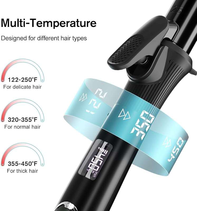 1 Inch Curling Iron with Clipped Tourmaline Ceramic Barrel Professional 1.25 Inch Hair Curler up to 450°F Dual Voltage for Traveling 60 Mins Auto Off Suit for Different (Black, 1 inch) - Image 3