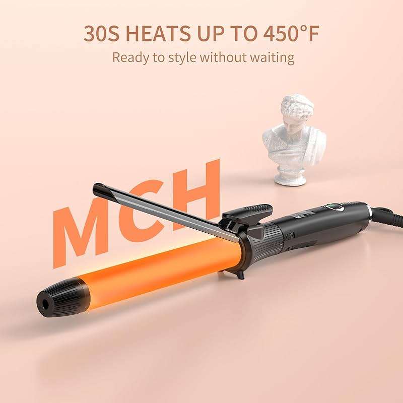 1 Inch Curling Iron with Clipped Tourmaline Ceramic Barrel Professional 1.25 Inch Hair Curler up to 450°F Dual Voltage for Traveling 60 Mins Auto Off Suit for Different (Black, 1 inch) - Image 5