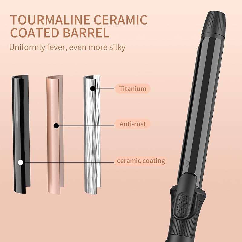 1 Inch Curling Iron with Clipped Tourmaline Ceramic Barrel Professional 1.25 Inch Hair Curler up to 450°F Dual Voltage for Traveling 60 Mins Auto Off Suit for Different (Black, 1 inch) - Image 7