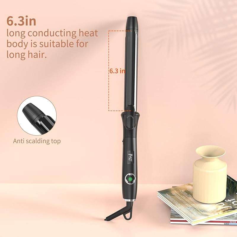 1 Inch Curling Iron with Clipped Tourmaline Ceramic Barrel Professional 1.25 Inch Hair Curler up to 450°F Dual Voltage for Traveling 60 Mins Auto Off Suit for Different (Black, 1 inch) - Image 10