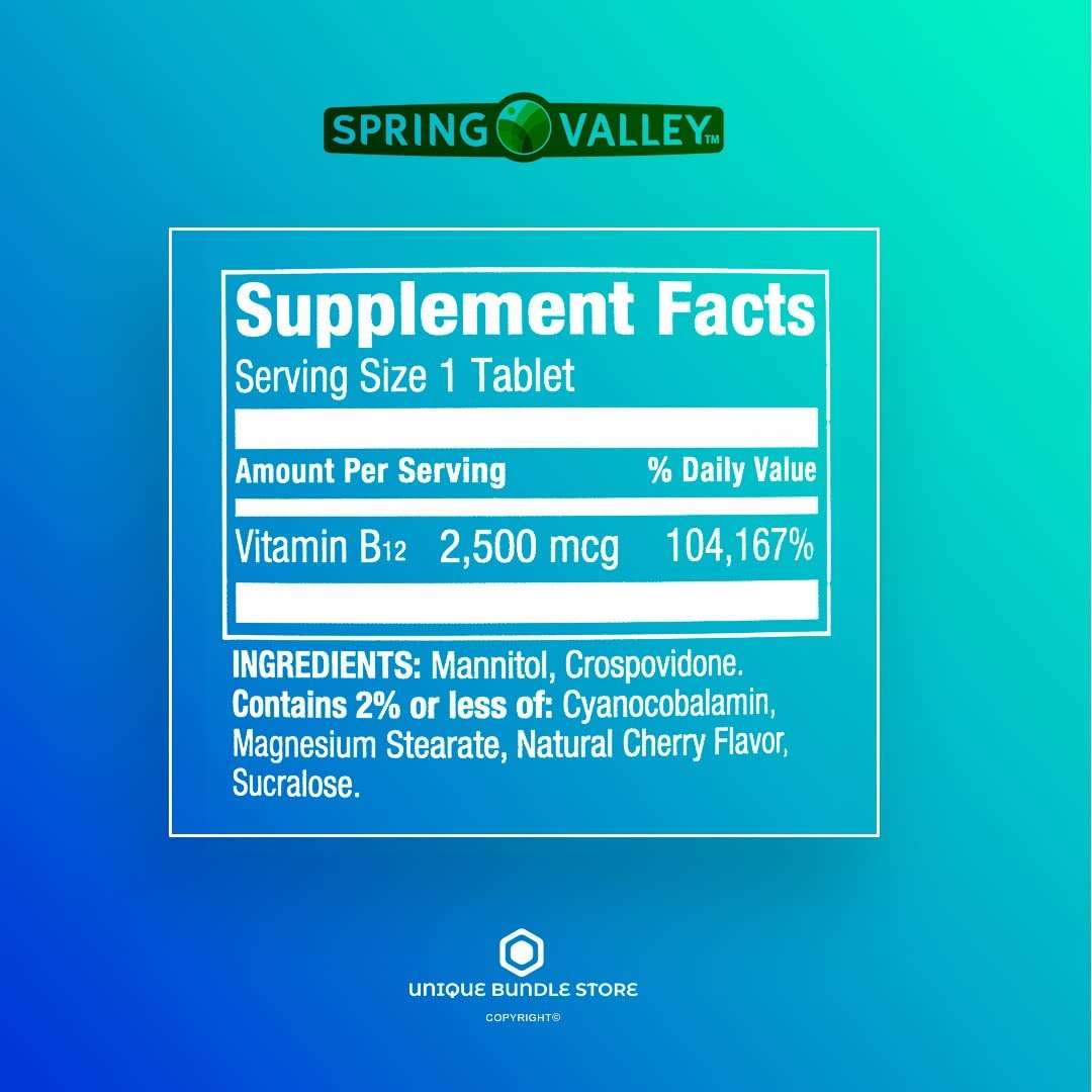 Unique Bundle Store Spring Valley, Vitamin B12 2500 MCG, B12 Quick-Dissolve Cherry Flavor Tablets Dietary Supplement, Vitamin B12, 120 Count + 7 Day Pill Organizer Included (Pack of 1) - Image 5