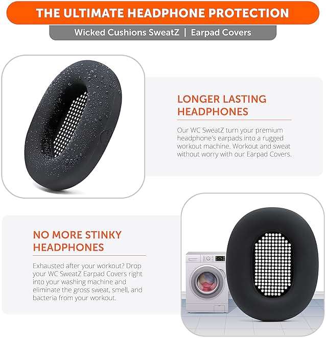 WC SweatZ XM5 - Patented Earpad Sweat Covers for Sony WH1000XM5 by Wicked Cushions | Full 360 Earpad Protection | Sweatproof & Easily Washable | Black - Image 4