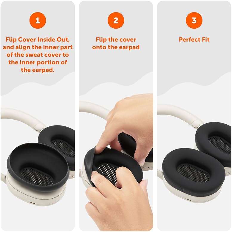 WC SweatZ XM5 - Patented Earpad Sweat Covers for Sony WH1000XM5 by Wicked Cushions | Full 360 Earpad Protection | Sweatproof & Easily Washable | Black - Image 5