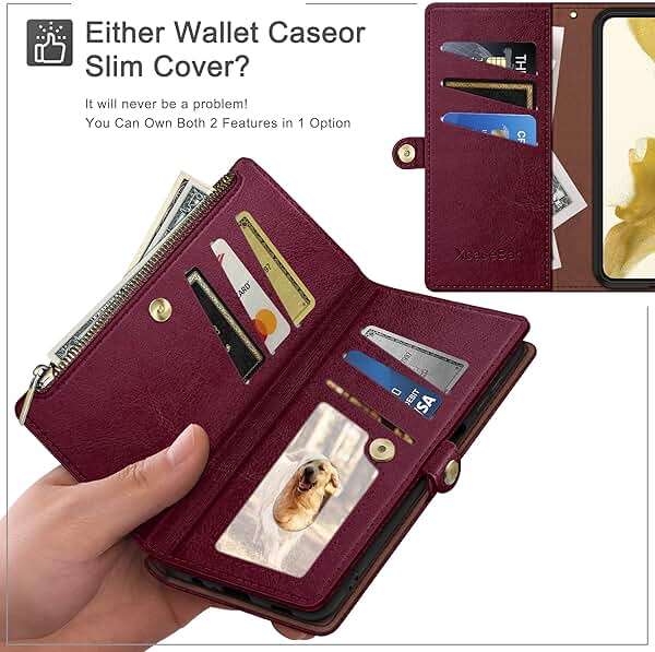 XcaseBar for iPhone XR 6.1" Wallet case with 【RFID Blocking】 Zipper Credit Card Holder, Flip Folio Book PU Leather Phone case Shockproof Cover Women Men for Apple XR case Wine Red - Image 2