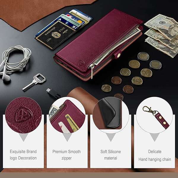 XcaseBar for iPhone XR 6.1" Wallet case with 【RFID Blocking】 Zipper Credit Card Holder, Flip Folio Book PU Leather Phone case Shockproof Cover Women Men for Apple XR case Wine Red - Image 6