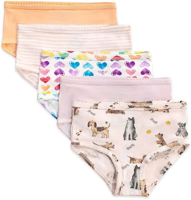 Burt's Bees Baby Toddler Girls' Underwear Set of 5 - Solids, Stripes,Prints, Tag-Free - Image 1