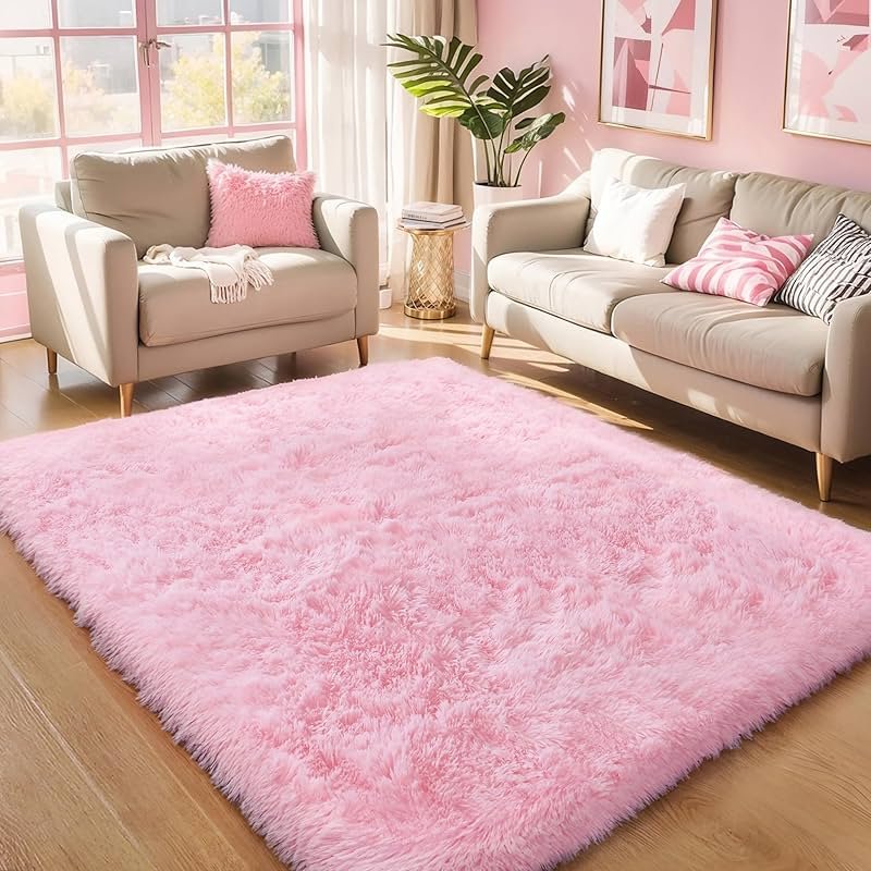 Pink Fluffy 4x6 Area Rugs for Bedroom Girls, Soft Washable Fuzzy Furry Shag Rug for Kids Room, Nursery, Dorm Decor, Cute Plush Carpet for Baby Toddler - Product Image