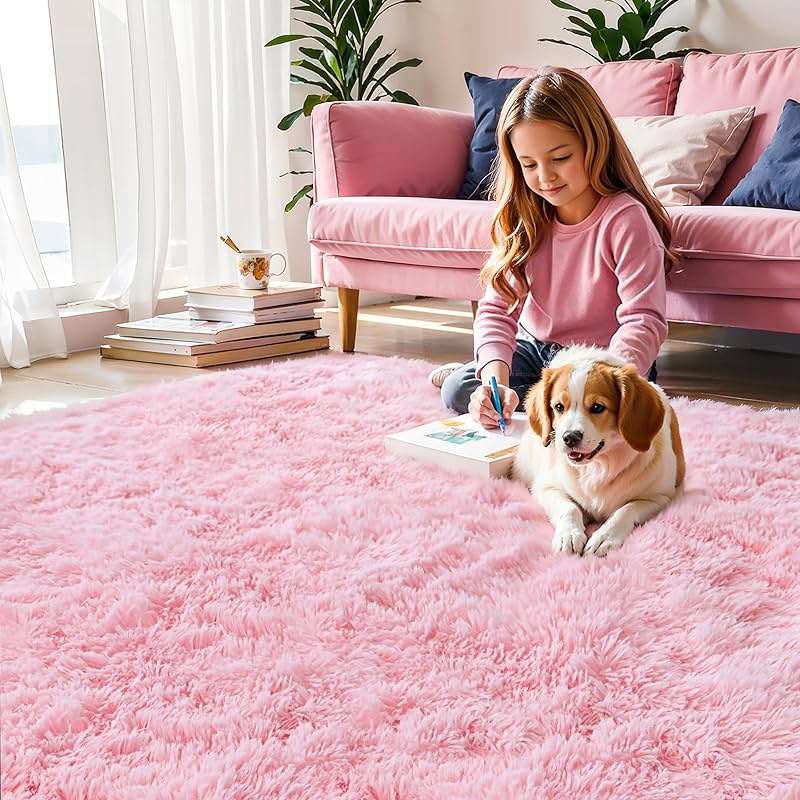 Pink Fluffy 4x6 Area Rugs for Bedroom Girls, Soft Washable Fuzzy Furry Shag Rug for Kids Room, Nursery, Dorm Decor, Cute Plush Carpet for Baby Toddler - Image 2