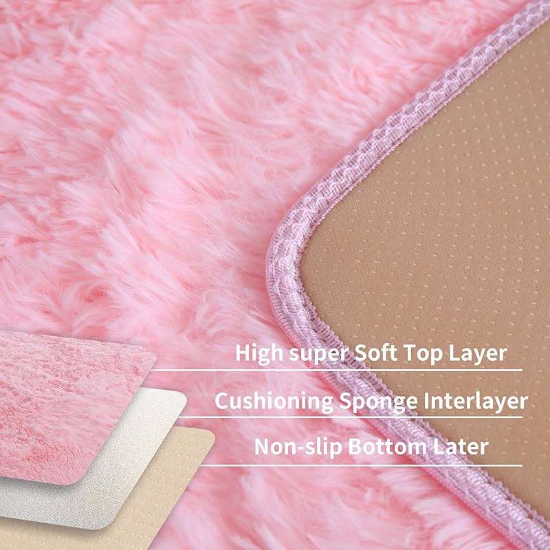 Pink Fluffy 4x6 Area Rugs for Bedroom Girls, Soft Washable Fuzzy Furry Shag Rug for Kids Room, Nursery, Dorm Decor, Cute Plush Carpet for Baby Toddler - Image 4
