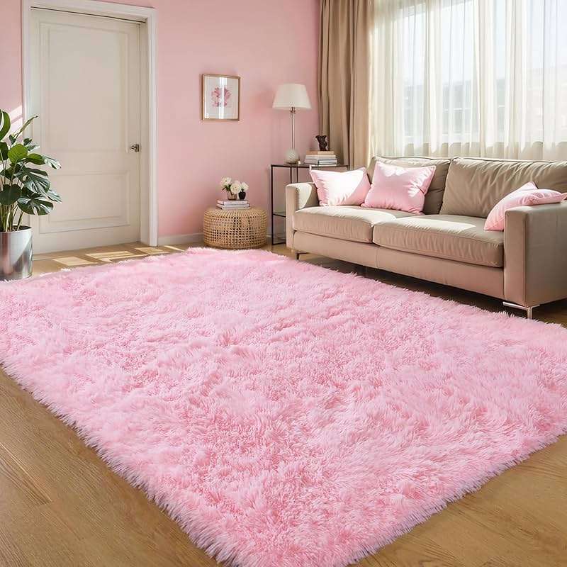 Pink Fluffy 4x6 Area Rugs for Bedroom Girls, Soft Washable Fuzzy Furry Shag Rug for Kids Room, Nursery, Dorm Decor, Cute Plush Carpet for Baby Toddler - Image 7