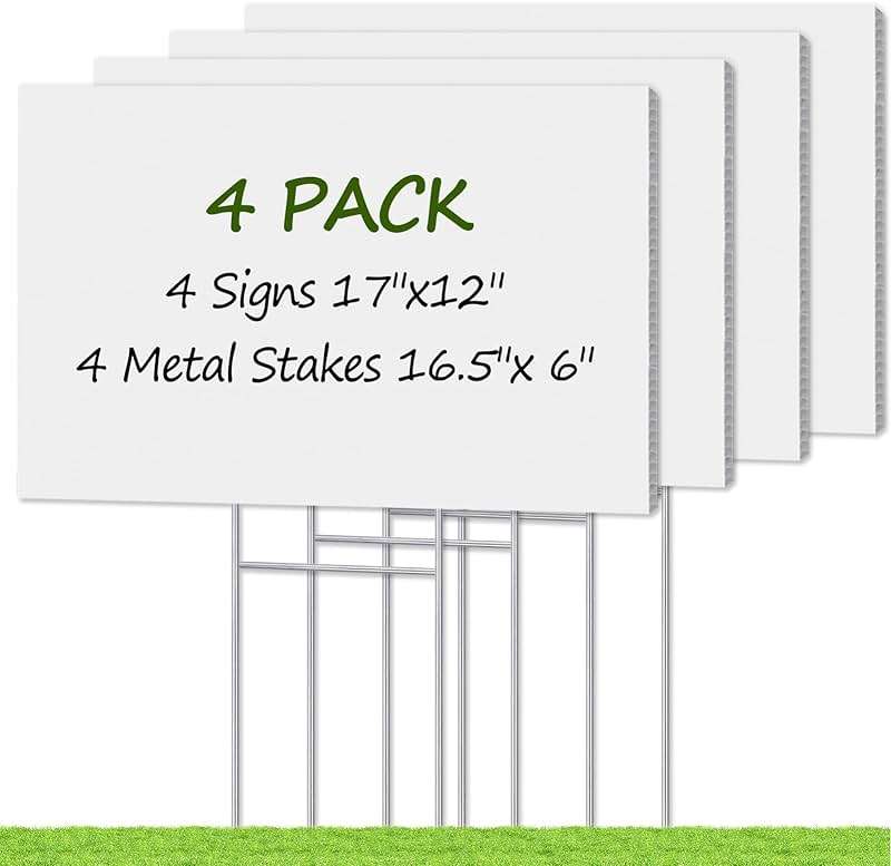 Blank Yard Signs with Stakes, Remiawy Custom Yard Sale Sign 17x12 Inch 4 Pack Corrugated Plastic Double Sided for Outdoor Lawn, Estate Garage, Open House, Birthday Decoration - Image 1