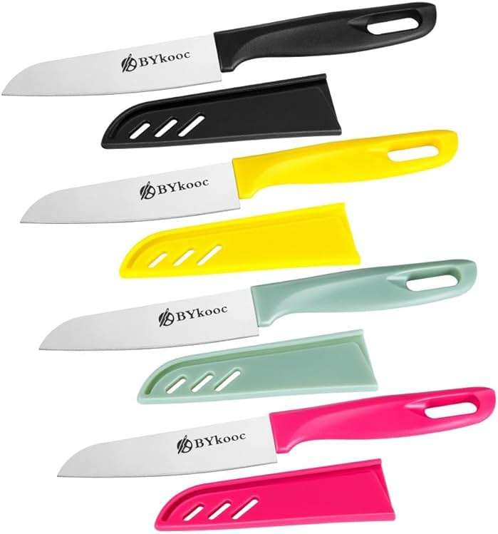 BYkooc 8 pieces Paring Knives (4PCS Peeling Knives and 4PCS Knife Sheath), Ultra Sharp Vegetable and Fruit Knife,German Steel Small Kitchen Knife with PP Plastic Ergonomic Handle - Image 1