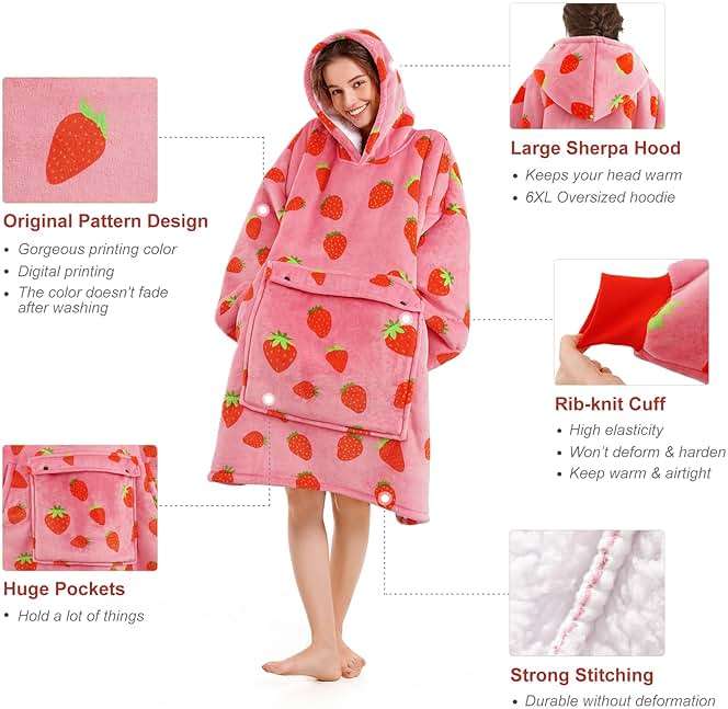 Narecte Cozy Oversized Blanket Hoodie Wearable Blanket Adults Soft Hooded Blanket Hoodie Birthday Gifts for Women Christmas - Image 3