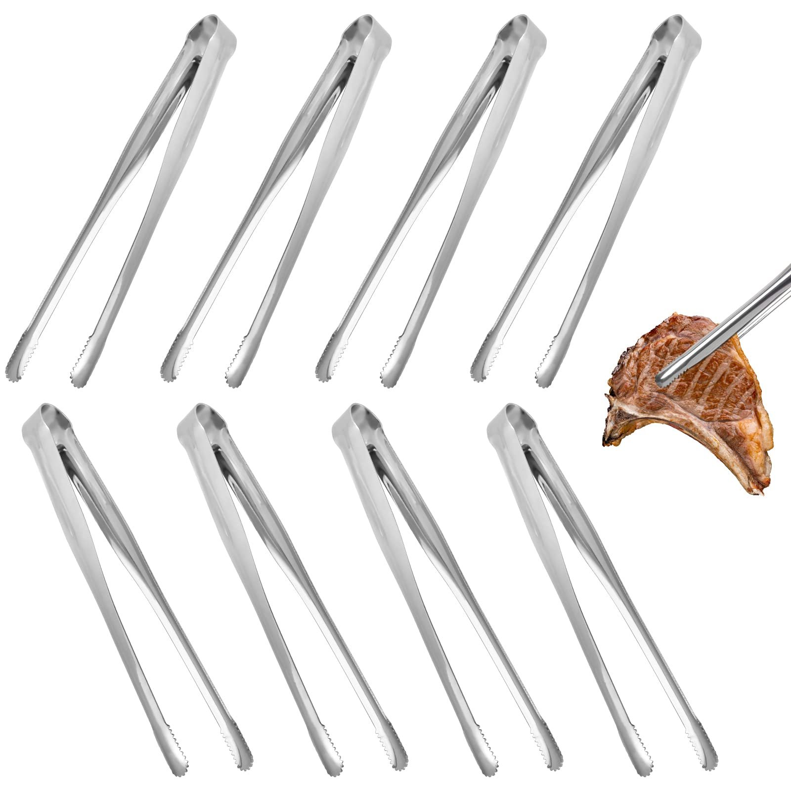 Serving Tongs Kitchen Tongs,Buffet Tongs, Stainless Steel Food Tong Serving Tong,small tongs 8 Pack(Sliver 7 Inch) - Product Image