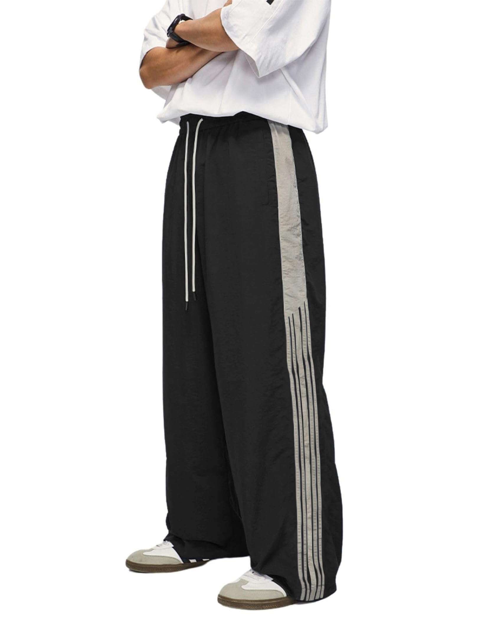 Aelfric Eden Striped Track Pants Men Parachute Pants Women Baggy Sweatpants Y2k Wide Leg Cargo Pants with Drawstring - Image 1
