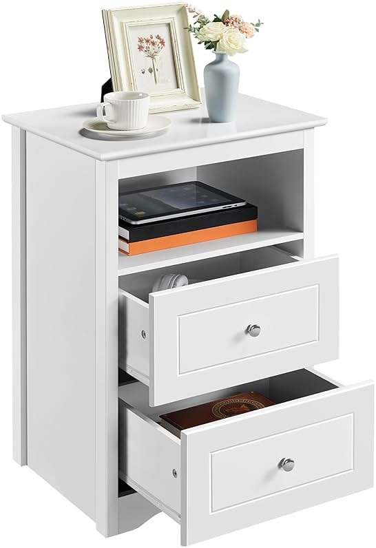 Yaheetech Nightstand with 2 Drawer and 1 Open Shelf, 29" Tall Bedside Table Wooden Flie Cabinet Telephone Table Bed Side Table with Storage for Bedroom White - Product Image