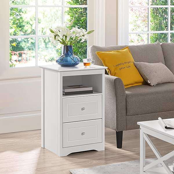 Yaheetech Nightstand with 2 Drawer and 1 Open Shelf, 29" Tall Bedside Table Wooden Flie Cabinet Telephone Table Bed Side Table with Storage for Bedroom White - Image 4