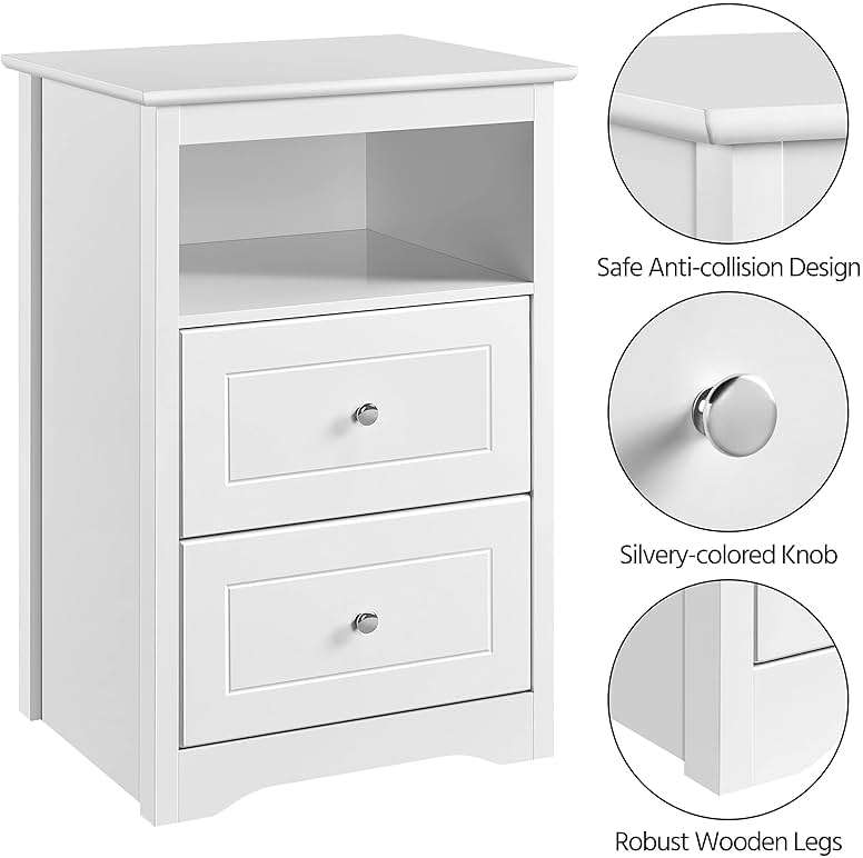 Yaheetech Nightstand with 2 Drawer and 1 Open Shelf, 29" Tall Bedside Table Wooden Flie Cabinet Telephone Table Bed Side Table with Storage for Bedroom White - Image 5