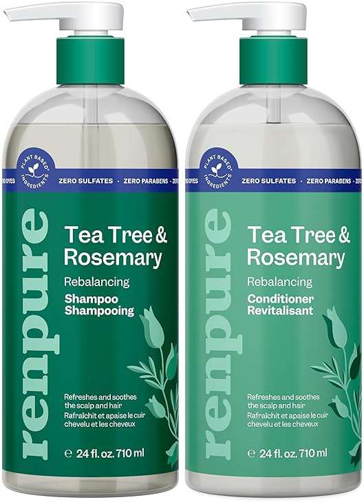 Renpure Tea Tree & Rosemary Shampoo and Conditioner Set, Plant Based - Refreshes & Rebalances Hair and Scalp - For Oily/Normal Hair - Tea Tree Leaf Oil, Rosemary Leaf Extract - 24 Fl Oz each, 2 Pack - Image 1