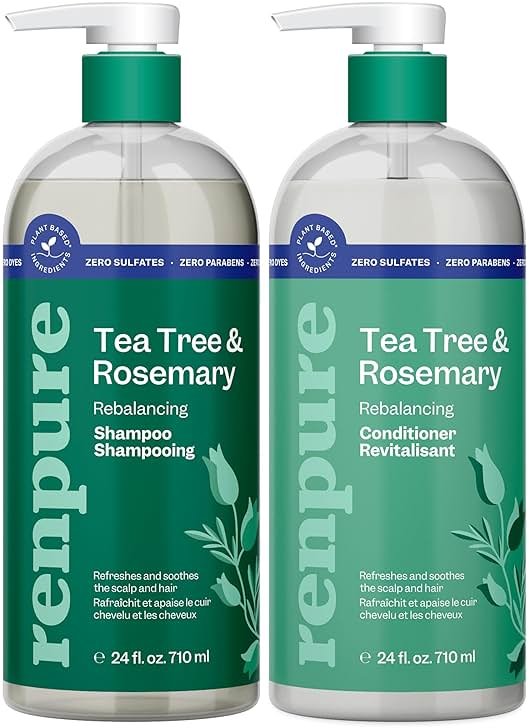 Renpure Tea Tree & Rosemary Shampoo and Conditioner Set, Plant Based - Refreshes & Rebalances Hair and Scalp - For Oily/Normal Hair - Tea Tree Leaf Oil, Rosemary Leaf Extract - 24 Fl Oz each, 2 Pack - Product Image