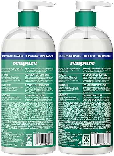 Renpure Tea Tree & Rosemary Shampoo and Conditioner Set, Plant Based - Refreshes & Rebalances Hair and Scalp - For Oily/Normal Hair - Tea Tree Leaf Oil, Rosemary Leaf Extract - 24 Fl Oz each, 2 Pack - Image 2