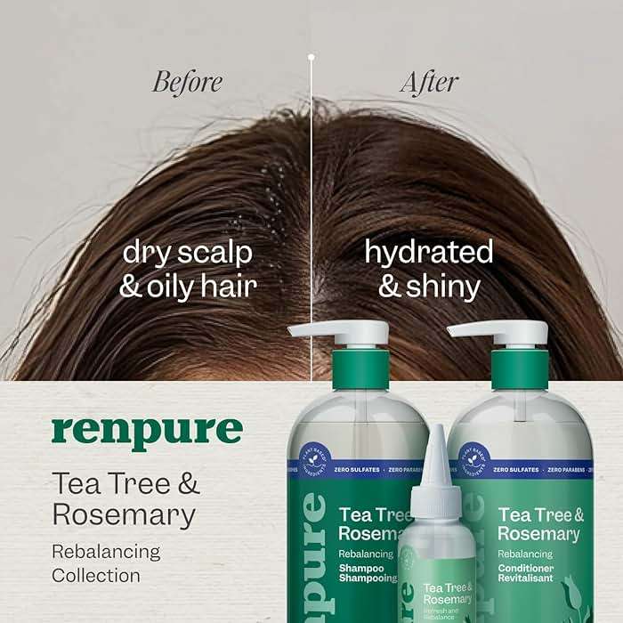 Renpure Tea Tree & Rosemary Shampoo and Conditioner Set, Plant Based - Refreshes & Rebalances Hair and Scalp - For Oily/Normal Hair - Tea Tree Leaf Oil, Rosemary Leaf Extract - 24 Fl Oz each, 2 Pack - Image 5