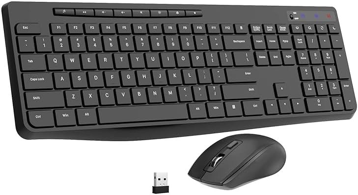 Wireless Keyboard and Mouse Combo,EarlyLit 2.4G Full-Sized Ergonomic,Cordless USB Mouse and Keyboard,12 Shortcut Keys and Quiet Click for Computer/Laptop/Windows/Mac - Product Image