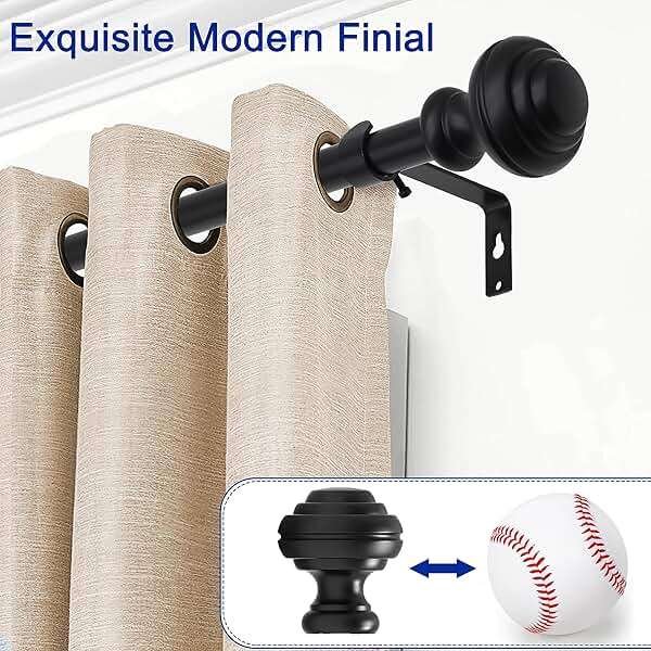Curtain Rods for Windows 48-84 inch,3/4 inch Heavy Duty Adjustable Decorative Curtain Rod with Modern Finials,Window Rods for Bedroom, Living Room,Patio and Kitchen - Image 2