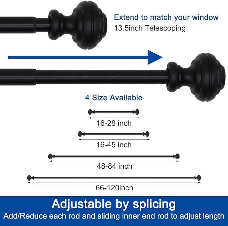 Curtain Rods for Windows 48-84 inch,3/4 inch Heavy Duty Adjustable Decorative Curtain Rod with Modern Finials,Window Rods for Bedroom, Living Room,Patio and Kitchen - Image 5