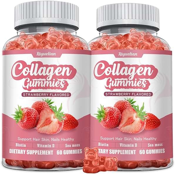Riyuetian 2 Pack Collagen - Hydrolyzed Collagen Peptides with Biotin, Collagen for Supports Healthy Skin, Strong Nails & Thick Hair - Non-GMO & Gluten Free Complex Supplement - 120 Vegan - Product Image