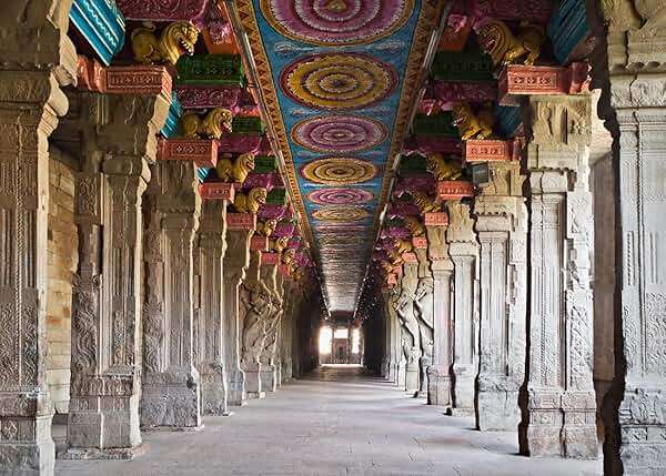Loccor Fabric 7x5ft Hindu Temple Backdrop Indian Meenakshi Temple Traditional Cultural Pattern Photography Background Indian Landmark Religious Travel Portrait Photo Booth Studio Props Wallpaper - Image 1
