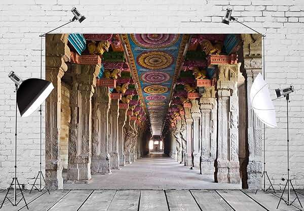 Loccor Fabric 7x5ft Hindu Temple Backdrop Indian Meenakshi Temple Traditional Cultural Pattern Photography Background Indian Landmark Religious Travel Portrait Photo Booth Studio Props Wallpaper - Image 3