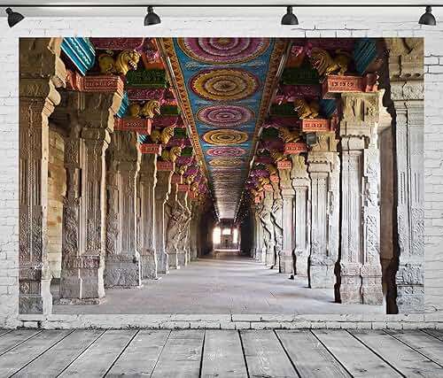 Loccor Fabric 7x5ft Hindu Temple Backdrop Indian Meenakshi Temple Traditional Cultural Pattern Photography Background Indian Landmark Religious Travel Portrait Photo Booth Studio Props Wallpaper - Image 4