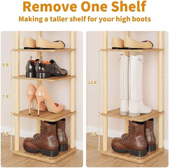 LUCKNOCK Vertical Shoe Rack, 8-Tier Tall Narrow Shoe Organizer for Entryway, Closet, Dorm & Small Spaces, Freestanding Wooden Shoe Shelf Tower for Boots, Sneakers, Heels. (Walnut) - Image 9