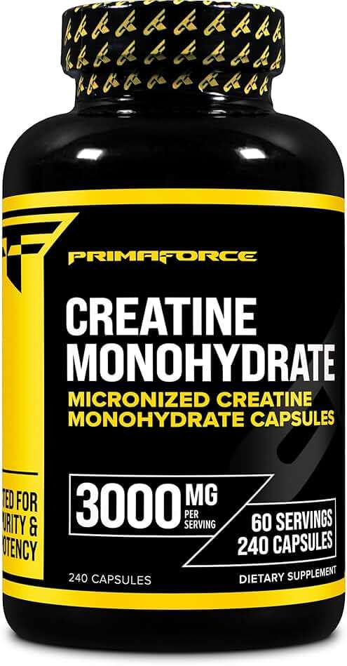 Primaforce Creatine Monohydrate Capsules - 240 Capsules, 3,000mg per Serving, Gluten Free and Non-GMO - Image 1