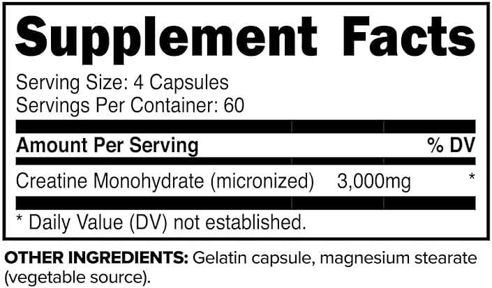 Primaforce Creatine Monohydrate Capsules - 240 Capsules, 3,000mg per Serving, Gluten Free and Non-GMO - Image 2